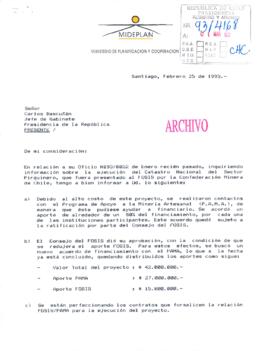 [Carta respuesta a información sobre la ejecución del Catastro Nacional del Sector Pirquinero, que fuera presentado al FOSIS por la Confederación Minera de Chile]