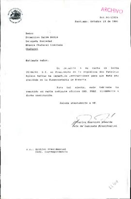Carta remitida a la  Subsecretaria de Minería mediante oficios GAB. PRES.