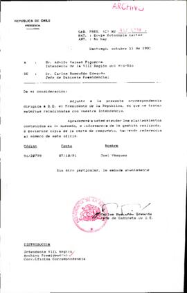 [Oficio del Jefe de Gabinete Presidencial dirigido al Intendente de la VIII Región del Bio-Bio, Sr. Adolfo Veloso Figueroa]