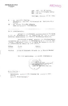 [Oficio  Gab. Pres. Ord. N° 0532  de Jefe de Gabinete Presidencial, remite copia de carta que se indica]