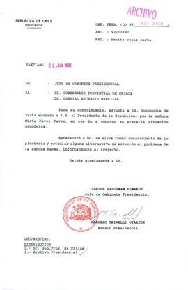 [Carta del Jefe de Gabinete de la Presidencia a Gobernador Provincial de Chiloé]