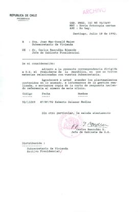 [Carta de Jefe de Gabinete de la Presidencia a Subsecretaria de Vivienda]