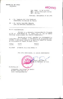 [Oficio del Jefe de Gabinete Presidencial dirigido al Gobernador Provincial de Cautín]