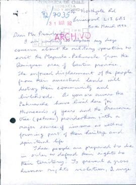 [Carta de opinión sobre Derechos Humanos de Mapuches en Chile]