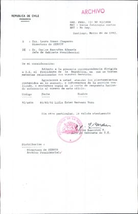 [Carta del Jefe de Gabinete de la Presidencia a Director del SERVIU]
