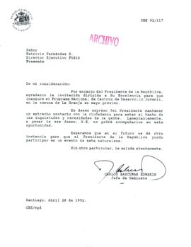 [Carta del Jefe de Gabinete de la Presidencia a Director Ejecutivo de FOSIS]