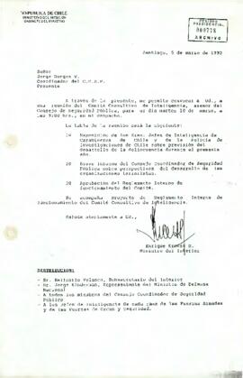 [Carta del Ministro Enrique Krauss al Coordinador de Comité Consultivo de Inteligencia]