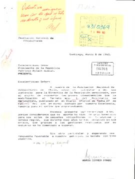 [Carta: petición audiencia a S.E El Presidente de la República,  de  Asociación Nacional de  Viti...