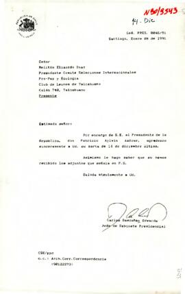 [Carta de Presidencia, dirigida a Presidente Comité Relaciones Internacionales]