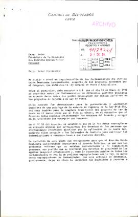 [Carta del Diputado Patricio Melero dirigida al Presidente Patricio Aylwin, referente a  los proy...