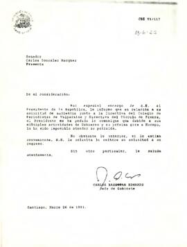 [Carta de respuesta a solicitud de audiencia para Directiva del Colegio de Periodistas de Valparaíso y Directiva del Circulo de Prensa]