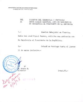 [Carta por solicitud de audiencia de Embajador de Chile en Francia]