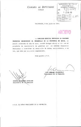 [Carta de la Comisión Especial encargada de proponer proyectos para el desarrollo de Arica]