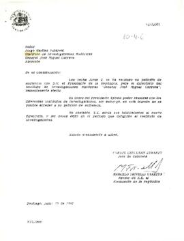 [Carta de rechazo de solicitud de audiencia al directorio del Instituto de Investigaciones Históricas José Miguel Carrera]