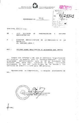[Memorandum N° 442 de Jefe de División de Modernización y Reforma Administrativa,  informa realli...