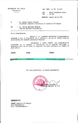 Envía fotocopia carta a Secretario Regional Ministerial de Justicia VII Región.