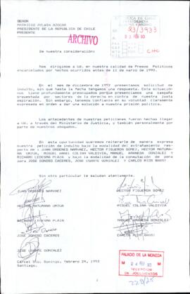 [Carta de Presos Políticos en que piden solicitud de indulto]