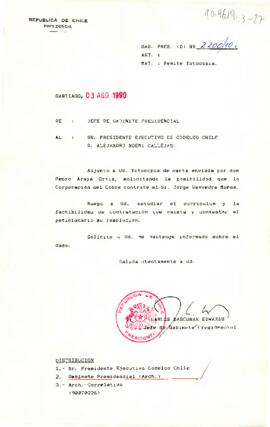 [Remite carta a Presidente de CODELCO de Sr. Pedro Araya Ortiz]