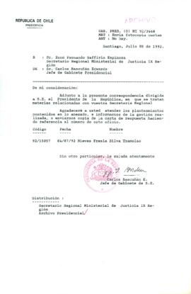 [Carta del Jefe de Gabinete de la Presidencia a SEREMI de Justicia IX Región]