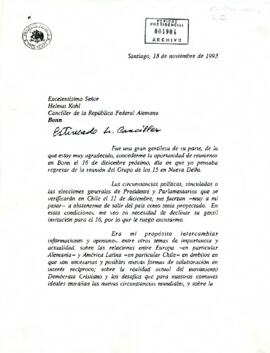 [Carta del Presidente Patricio Aylwin Azócar al Canciller Alemán Helmut Kohl]