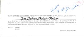 [Invitación de Fibrotextiles S.A. a inauguración de dicha empresa en Parque Forestalia en Lo Espejo]