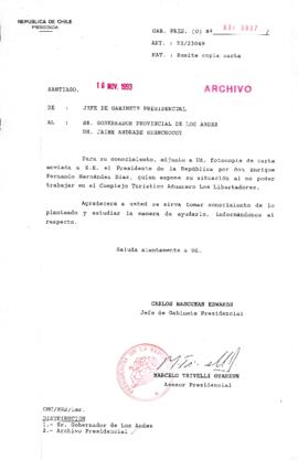 [Oficio Gab. Pres. N° 5937 de Jefe de Gabinete Presidencial, remite copia de carta que se indica]