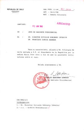 [Carta del Jefe de Gabinete de la Presidencia a Director de División Gobierno Interior]