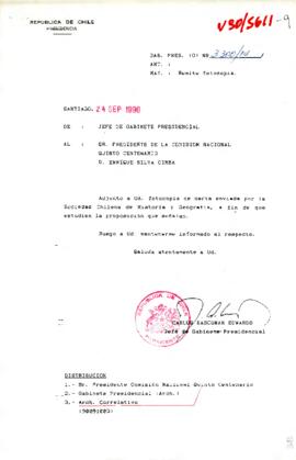 [Remite carta de Sociedad Chilena de Historia y Geografía a Presidente Comisión Quinto Centenario]