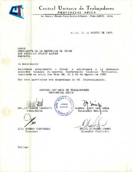 [Carta para comunicar los acuerdos tomados en la Conferencia Sindical Provincial de Arica]