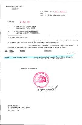 [Oficio del Jefe de Gabinete Presidencial dirigido a la Gobernadora Provincial de Maipo