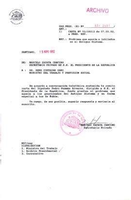 [Carta del Secretario Privado del Presidente de la República a Ministro del Trabajo]