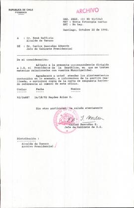 [Carta del Jefe de Gabinete de la Presidencia a Alcalde de Temuco]
