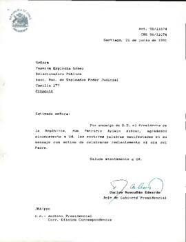 [Carta de respuesta del Jefe de Gabinete Presidencial dirigida a mensaje de Relacion dora Pública de la Asociación Nacional de Empleados del Poder Judicial]