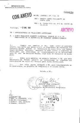 [Of. Ord. Nº 000031: remite carta del Presidente de Costa Rica]