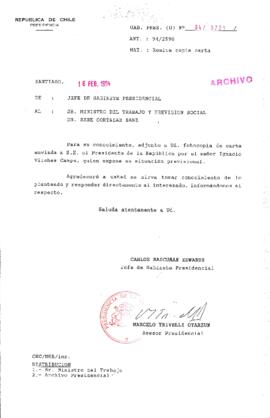 [Oficio Ord. N° 721 de Jefe de Gabinete Presidencial, remite copia de carta que se indica]