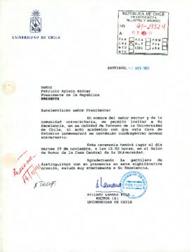 [Invitación al centésimo cuadragésimo noveno aniversario de la Universidad de Chile]