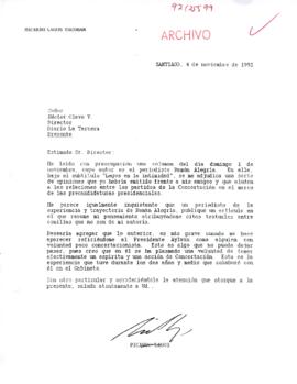 [Carta de Ricardo Lagos a Director de La Tercera]