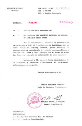 [Oficio  Gab. Pres. Ord. N° 0230 de Jefe de Gabinete Presidencial, remite copia de carta que se indica]