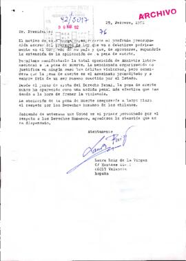 [Carta de particular relacionada con la extensión de la aplicación de la Pena de Muerte en Chile]