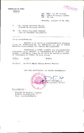 [Oficio del Jefe de Gabinete Presidencial dirigido al Alcalde de Estación Central, Sr. Felipe Palacios Garcés]