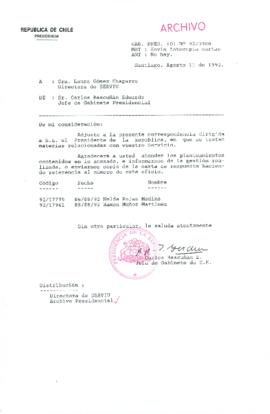 [Carta del Carta del Jefe de Gabinete de la Presidencia a Directora del SERVIU]