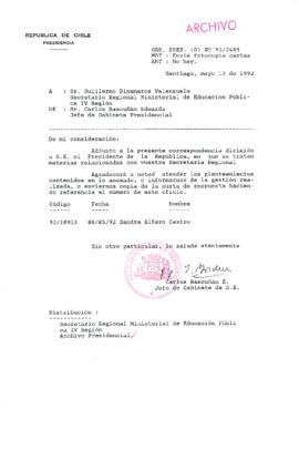 [Carta del Jefe de Gabinete de la Presidencia a SEREMI de Educación IV Región]