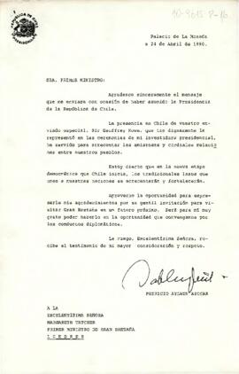 [Carta del Presidente de la República al Primer Ministro de Inglaterra].