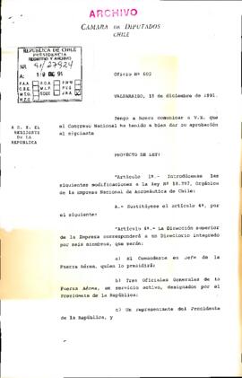 Oficio N° 602 de la Cámara de Diputados referente a modificaciones a la ley N2 18.297, Orgánica d...