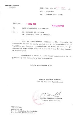 [Oficio Gab. Pres. N° 5934 de Jefe de Gabinete Presidencial, remite copia de carta que se indica]