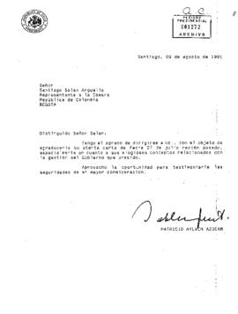 [Carta de S.E El Presidente Patricio Aylwin dirigida a Representante a la Cámara  República de Colombia]