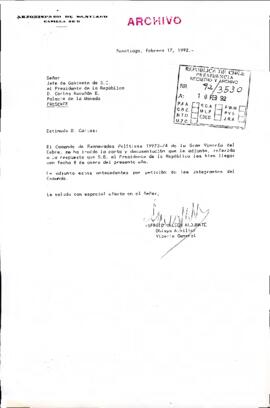 [Carta del Obispo Auxiliar de la Vicaría General dirigida al Jefe de Gabinete Presidencial, referente a mensaje del Comando de Exonerados Políticos 1973-74 de la Gran Minería del Cobre]