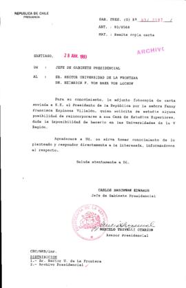 [Oficio  Gab. Pres. Ord. N° 2187 de Jefe de Gabinete Presidencial, remite copia de carta que se indica]