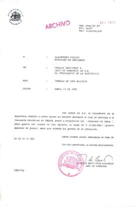 [Carta de Jefe de Gabinete de la Presidencia a Ministro de Hacienda]