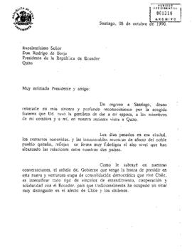 [Carta del Presidente Patricio Aylwin al Presidente de Ecuador, Rodrigo Borja]